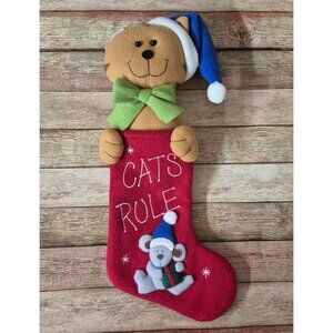 Adorable 16" Cat's Rule 3D Christmas Stocking Decor Cute Mouse & Cat MINT